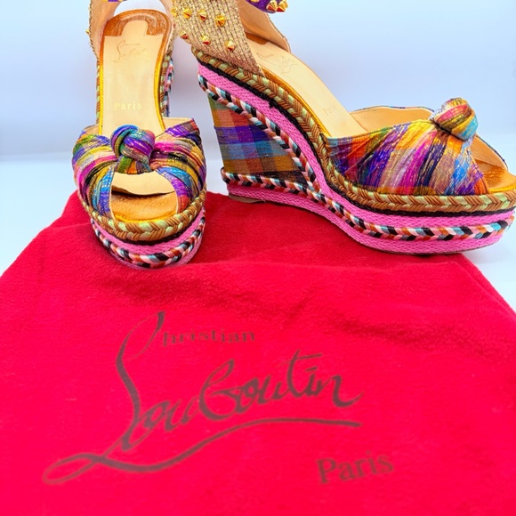 Christian Louboutin Madcarina Vibrant Multicolor Wedges - Picture 16 of 16
